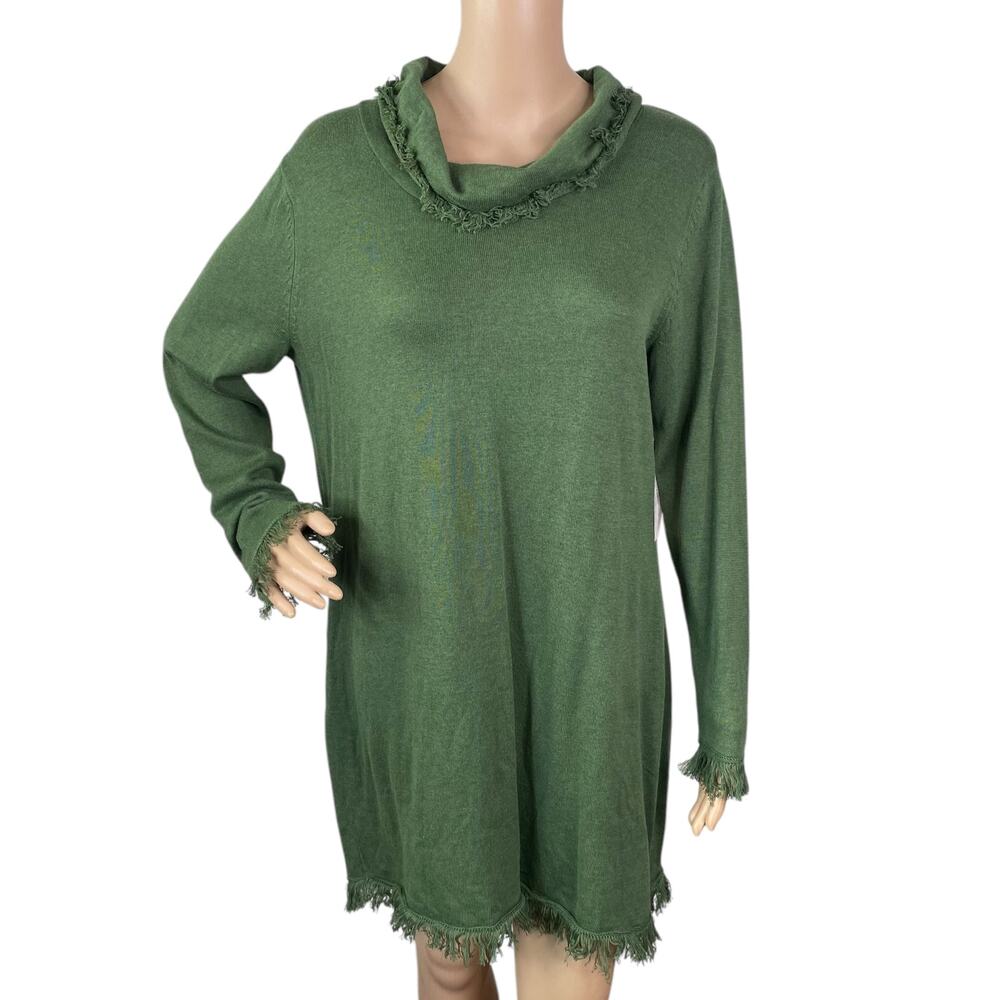NWT Leo & Nicole Sequoia Green Fringe Tunic Sweater 1X Bamboo Boho Lagenlook